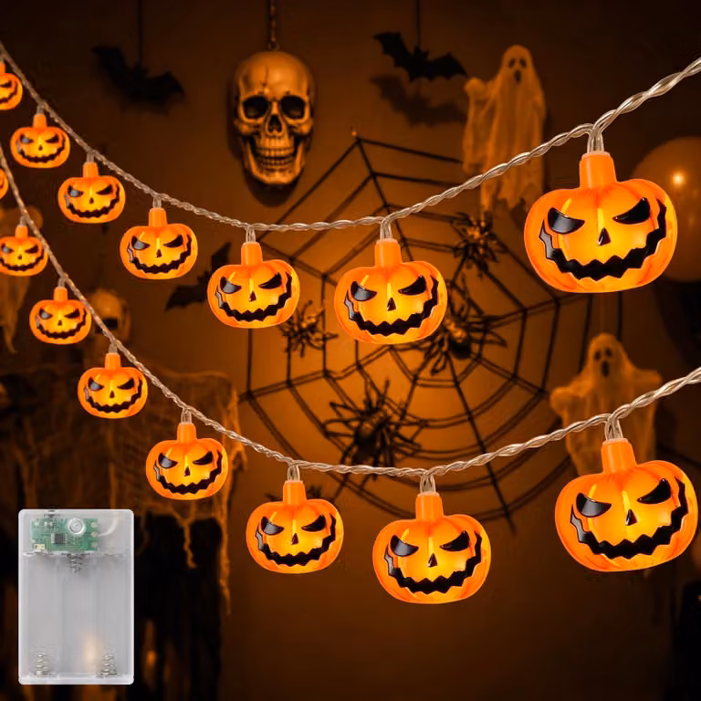 Catena luminosa a LED a forma di zucca, lunghezza 3 metri, 20 LED bianco caldo, grado di protezione IP65, con timer