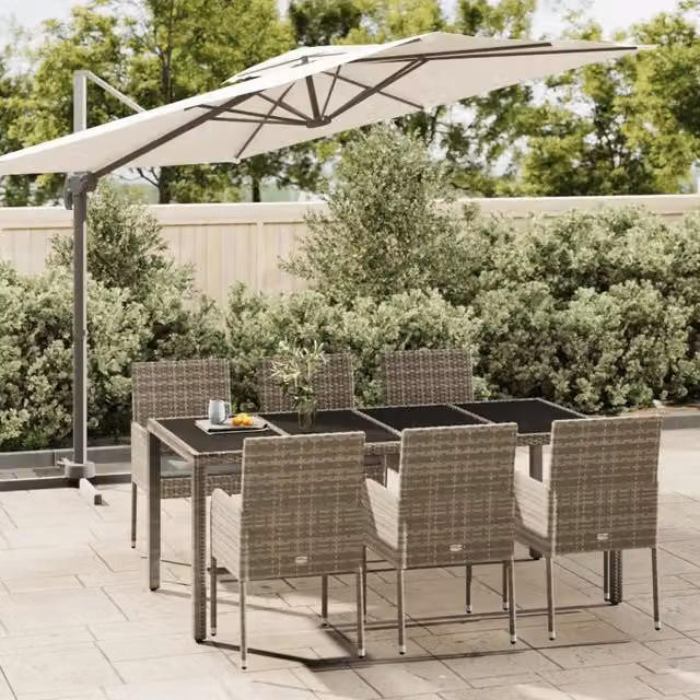 Set da Pranzo da Giardino 7 pz con Cuscini in Polyrattan Grigio 3185009