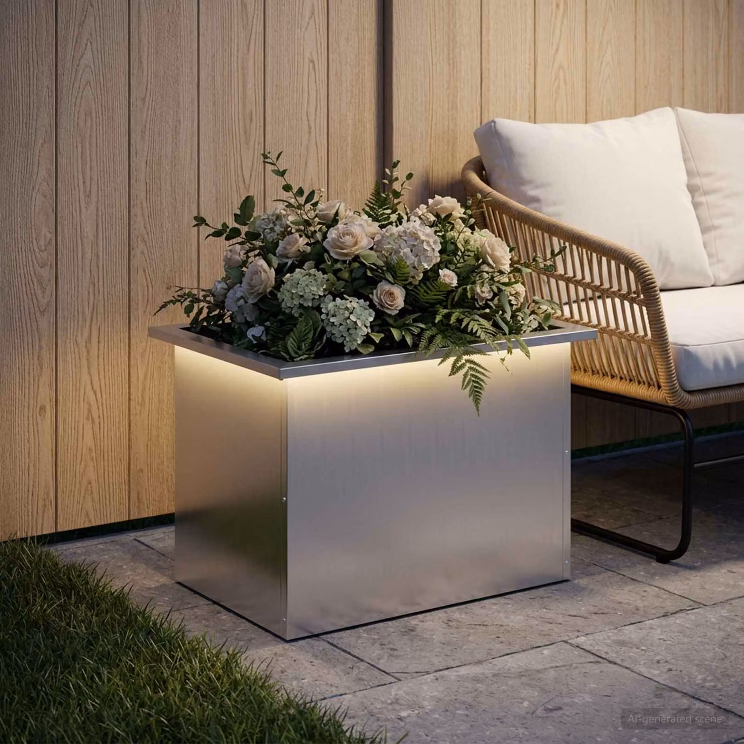 Fioriera da giardino con LED vidaXL in acciaio zincato Argento L: 60 cm, P: 40 cm, H: 40 cm