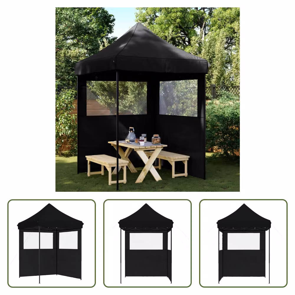 The Living Store Tenda per feste pieghevole pop-up con 2 pannelli laterali nero