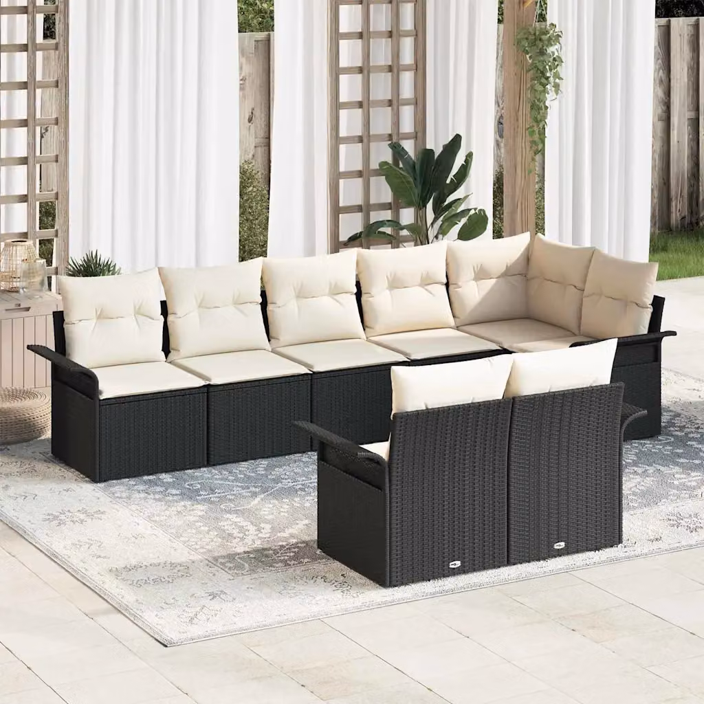 Set Divano da Giardino a L vidaXL 8 Pezzi Nero con Cuscini e Tavolino in Polyrattan e Acciaio – 1