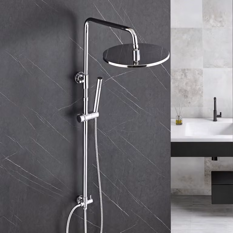 Colonna doccia in acciaio inossidabile, doccia a pioggia diametro 20 cm, altezza regolabile da 74 a 114 cm