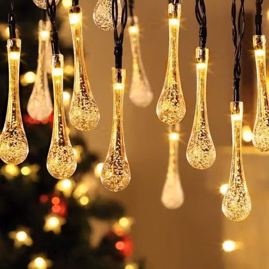 Luci solari per esterni, illuminazione decorativa per alberi, festoni luminosi, luci a forma di stalattiti (bianco caldo - 6,3 m - 30 LED)