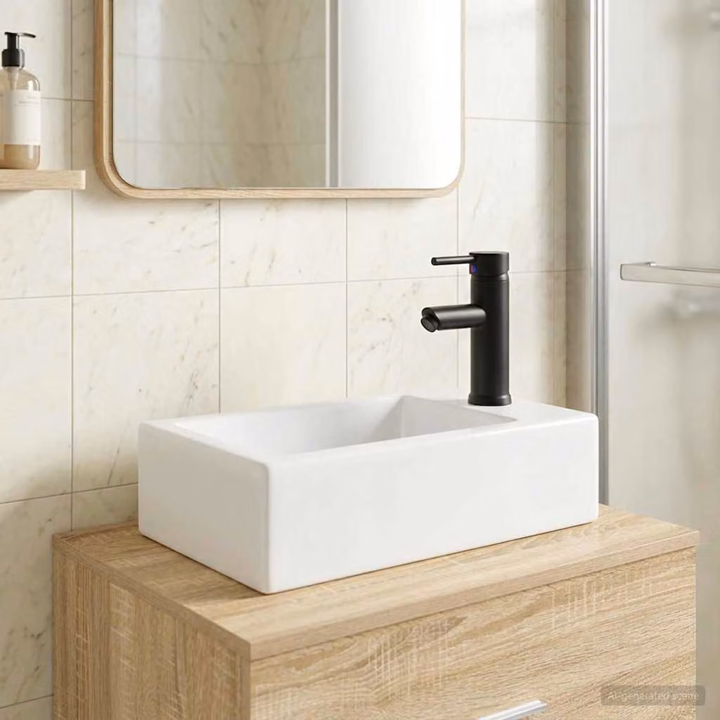 Lavabo con rubinetto e scarico vidaXL Nero Opaco L: 45,5 cm, P: 25,5 cm, H: 13 cm