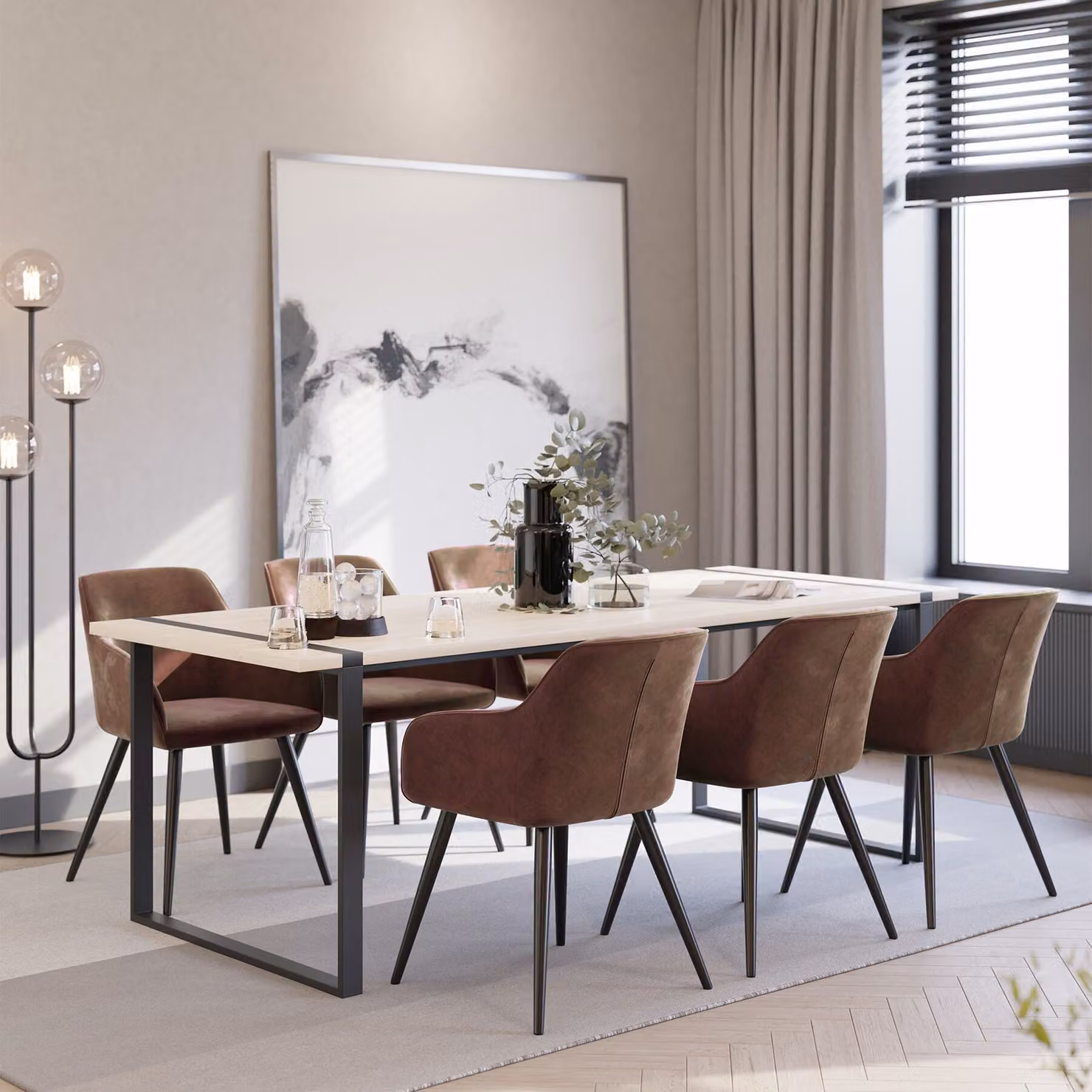 Set di 6 sedie Marilyn tectake in velluto marrone con gambe nere per soggiorno e sala da pranzo – 2
