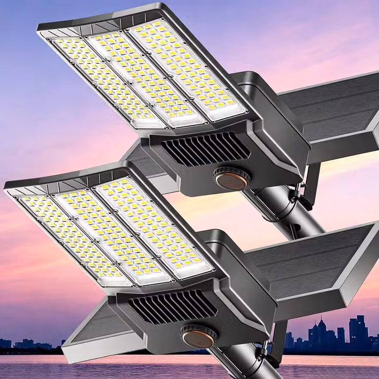 Lampada solare da esterno - 5000W - Con sensore di movimento, corpo in alluminio e cavo da 5 metri