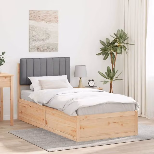 Letto con testiera rivestita vidaXL in legno di pino e tessuto grigio L/P/H: 190 x 90 x 95,5 cm