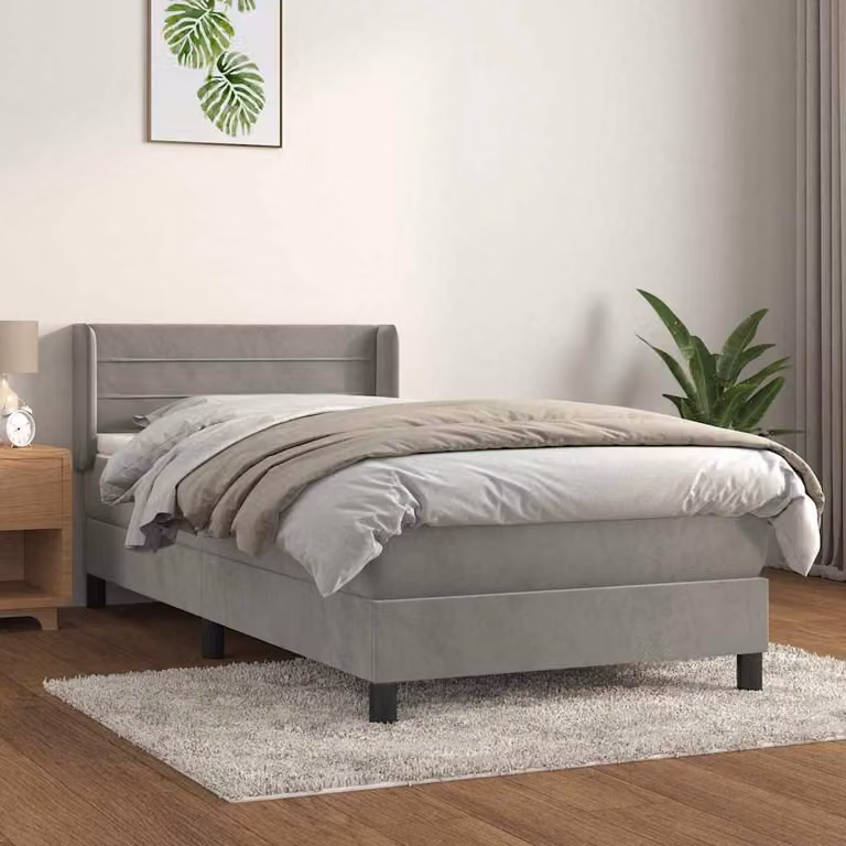 vidaXL Giroletto a Molle con Materasso Ibrido in Velluto Grigio Chiaro L/P/H: 200 x 100 x 88 cm