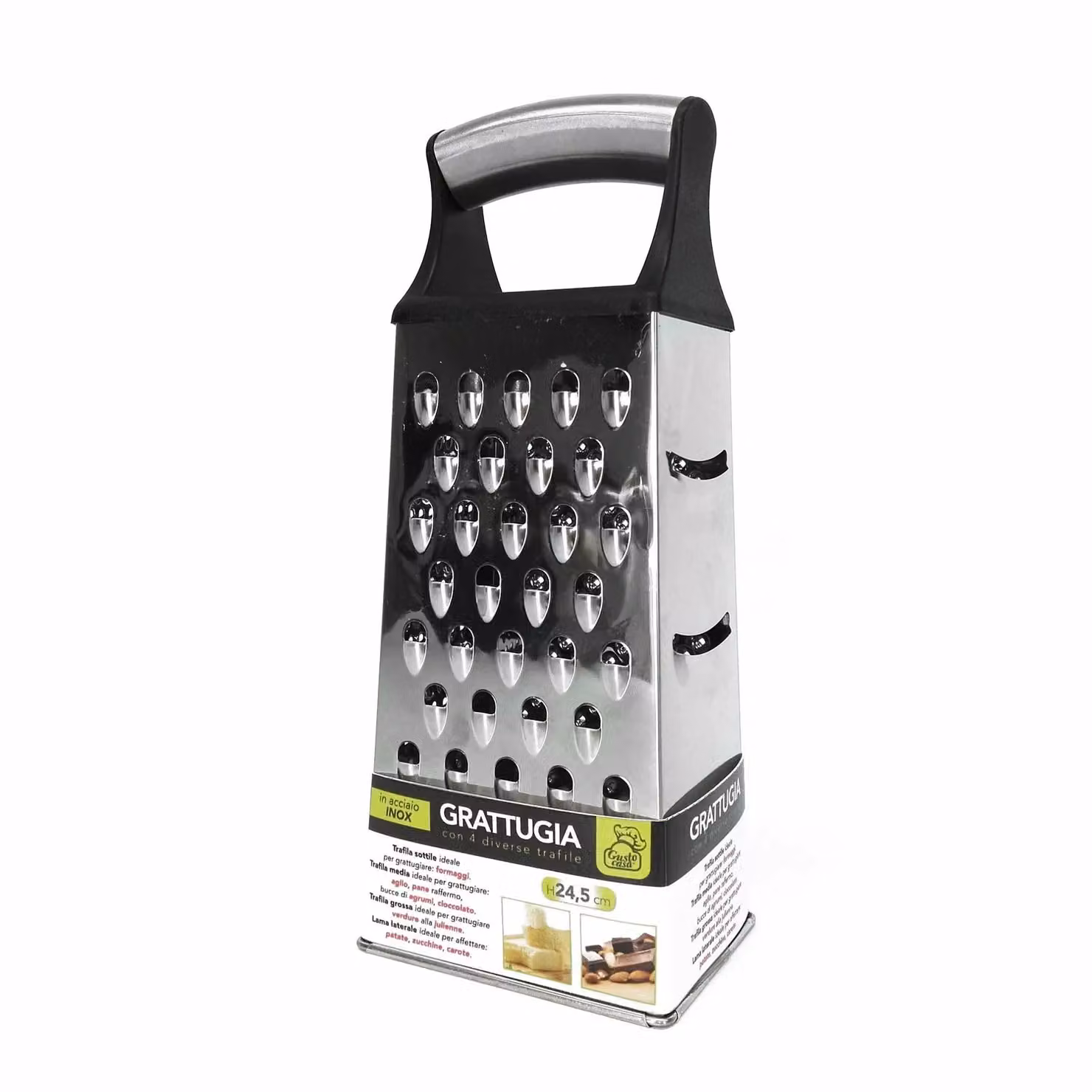 Grattugia rettangolare GUSTO CASA in acciaio inox color argento con lame multiple, Altezza: 24,5 cm