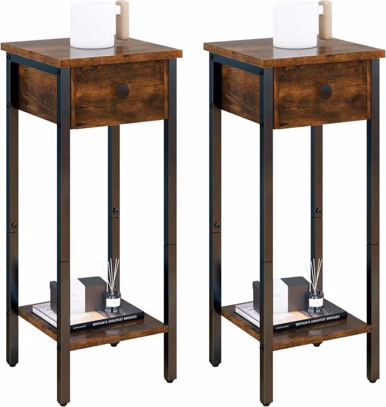 set di 2 comodini stretto vintage marrone 25x25x71 cm IBUYKE
