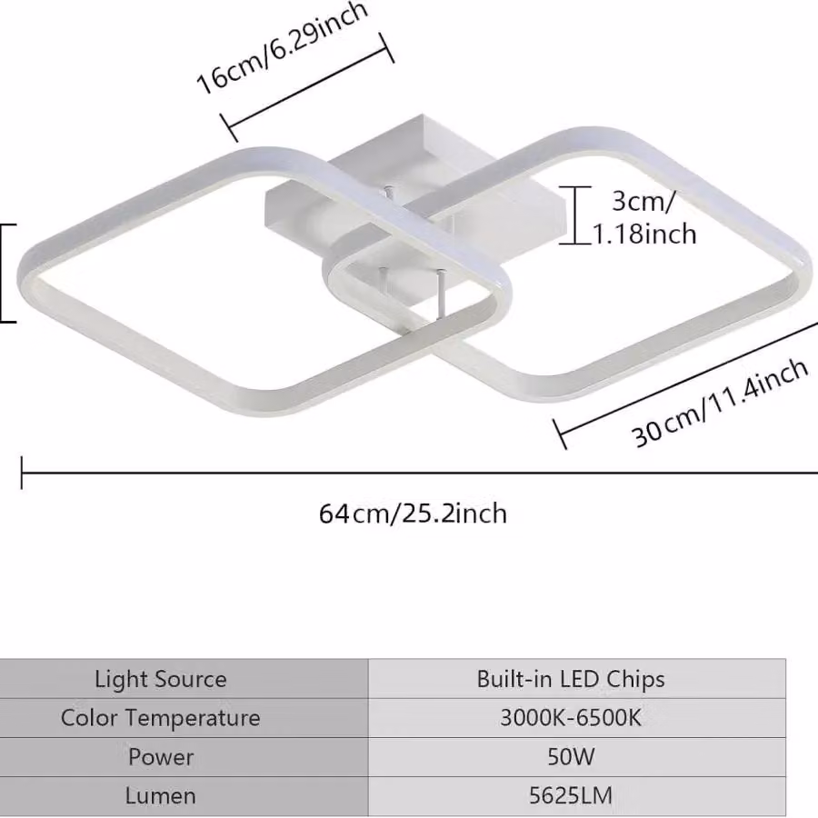 Lampada da soffitto a LED - Plafoniera quadrata - 50 W - Dimmerabile - Con telecomando - 3000–6500 K - 220 V - Alluminio