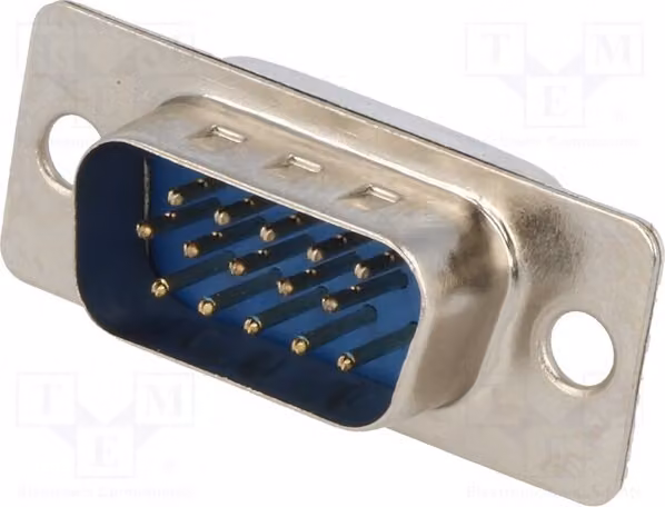 2 connettori D-Sub HD, maschio, per cavi, con 15 pin, dritti, da saldare, modello DSC-415