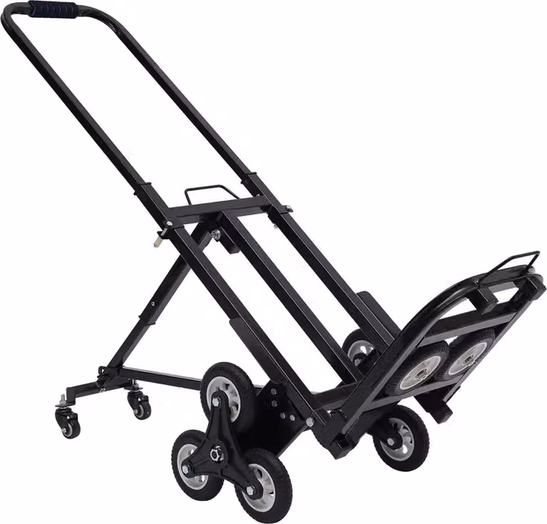 Carrello saliscale - Carrello pieghevole - 8 ruote - Braccioli regolabili - Robusto telaio in acciaio - Ingombro ridotto - Nero