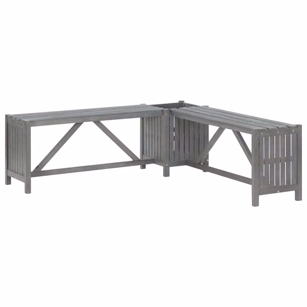 The Living Store Panca angolare da giardino con fioriera 117 cm in legno massiccio grigio acacia