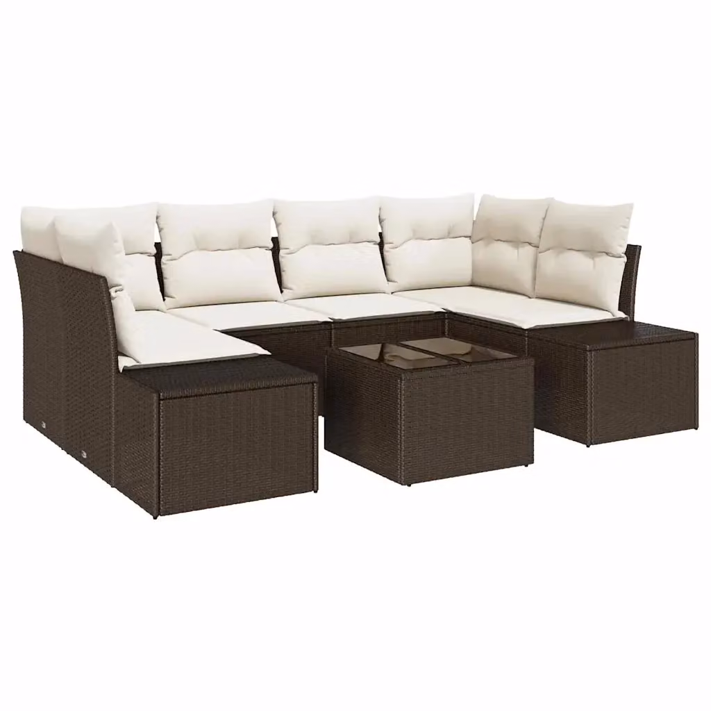 Set Divano da Giardino Moderno vidaXL in Polyrattan con Cuscini Marrone e Beige da 8 Pezzi – 2