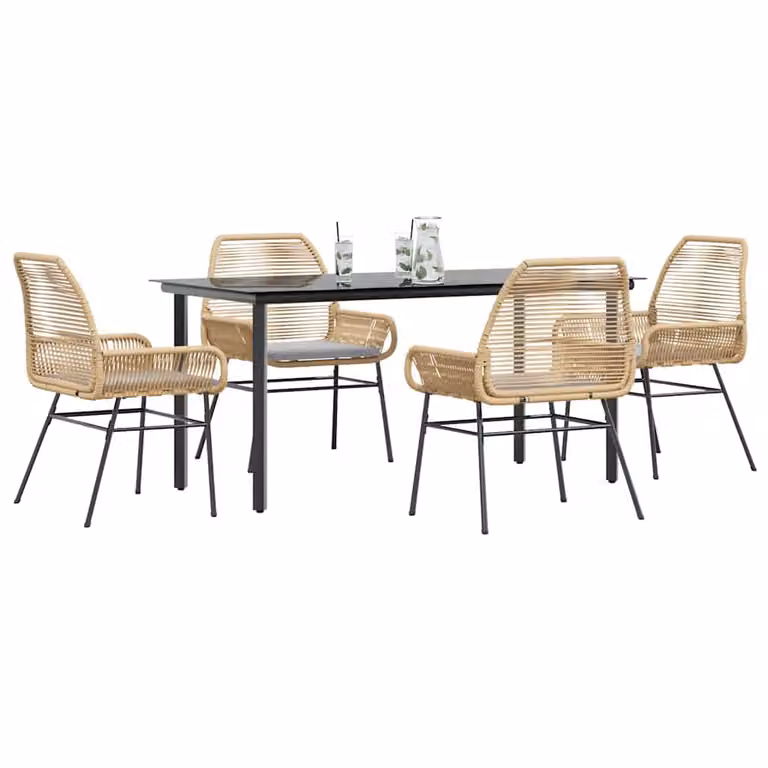 Set da Pranzo da Giardino vidaXL in Polyrattan con Tavolo in Vetro e 5 Cuscini, Moderno, Disponibile in Nero, Marrone o Grigio