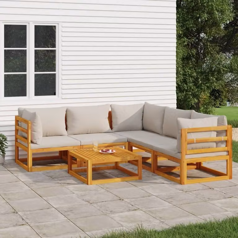Maison Exclusive - Set da giardino da 6 pezzi con cuscini grigio chiaro, in legno massello