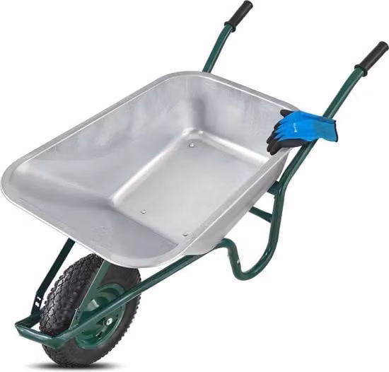 Carrello da giardino con capacità di 100 litri e carico di 210 kg - Gomme pneumatiche e cassetta zincata - Carrello per giardino e costruzioni