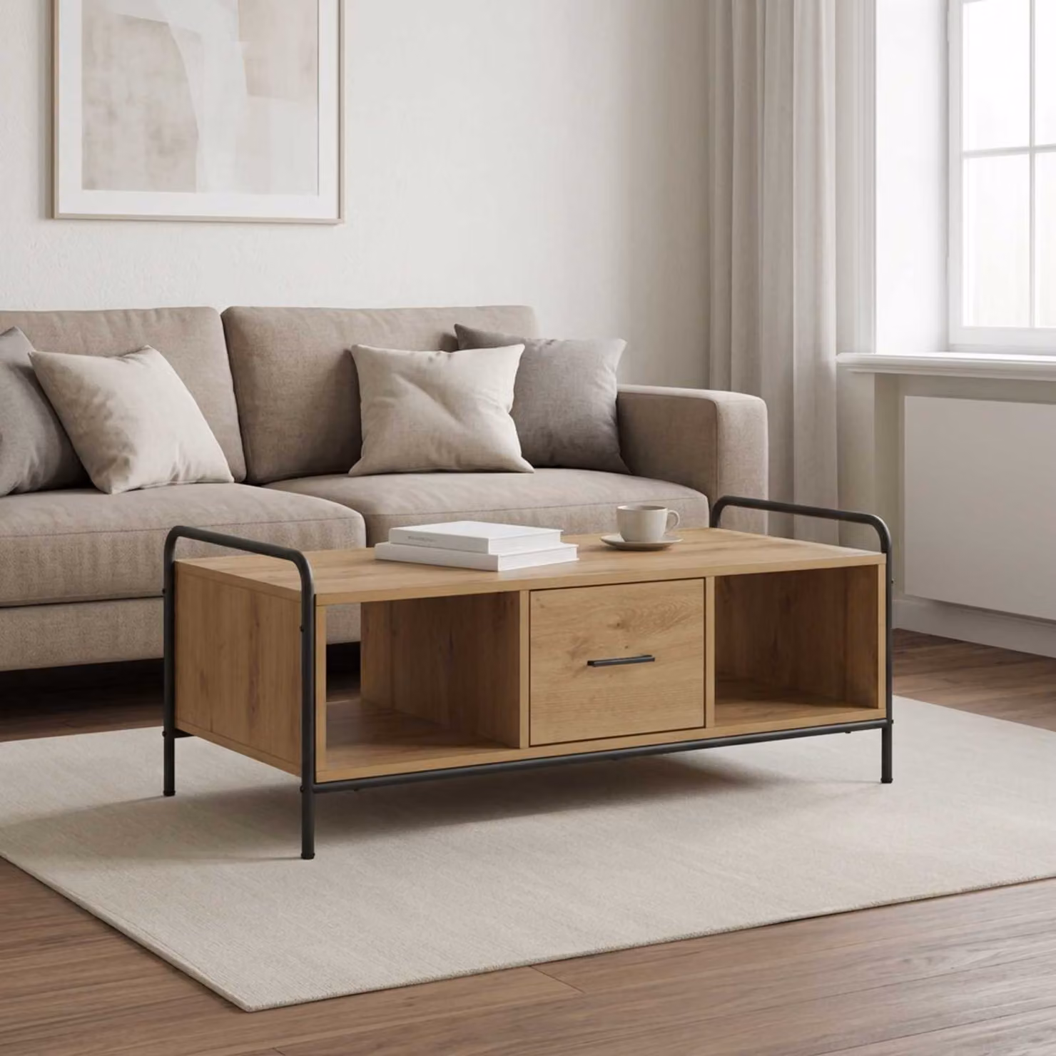 vidaXL Tavolino da salotto moderno in legno color rovere, L: 99,5 cm, P: 49 cm, H: 41 cm