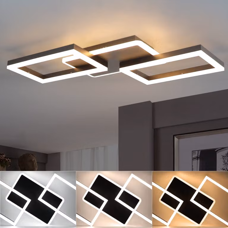 ZMH Lampada da soffitto a LED Lampada da soffitto per soggiorno - 48W Dimmerabile Lampada da camera da letto Design nero piatto con telecomando Lampada da cucina moderna in metallo