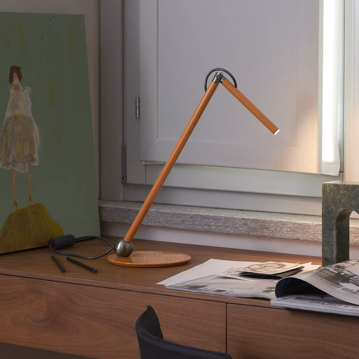 Oluce Lampada da scrivania Calamaio, Giallo / Arancione, Soggiorno / Sala da pranzo, Metallo, Design, Lampada da tavolo