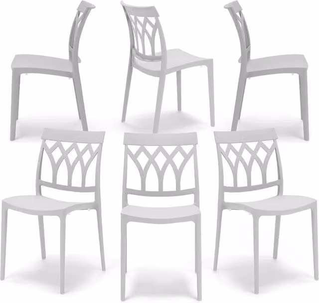 Set 6 sedie in polipropilene QUEEN, 100% MADE IN ITALY, impilabile, resistente ai raggi UV, design moderno, ideale per sala da pranzo, cucina, bar, ristoranti o giardino, colore Bianco