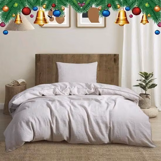 Set di lenzuola a 200x200 cm 3 pezzi, 100% lino naturale, 1 lenzuolo 200x200 cm + 2 federe 80x80 cm con chiusura a lampo, morbidi e respiroso, lino naturale.