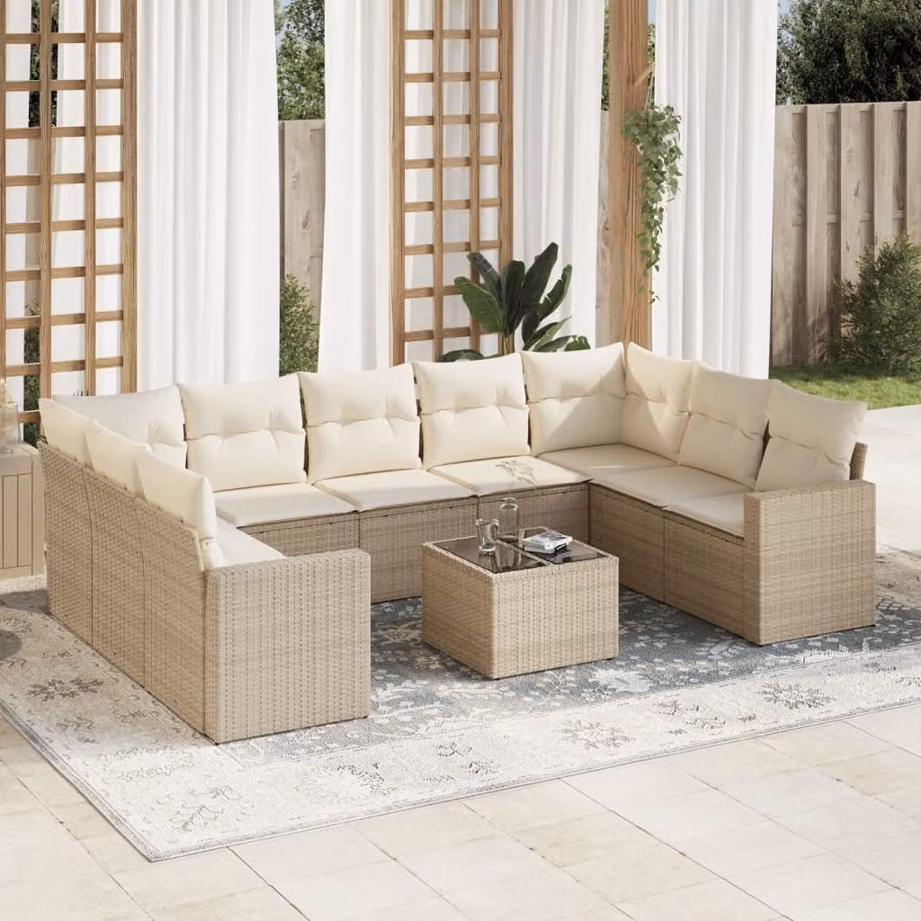 Maison Exclusive - Set Divano da Giardino 10 pz con Cuscini Beige in Polyrattan