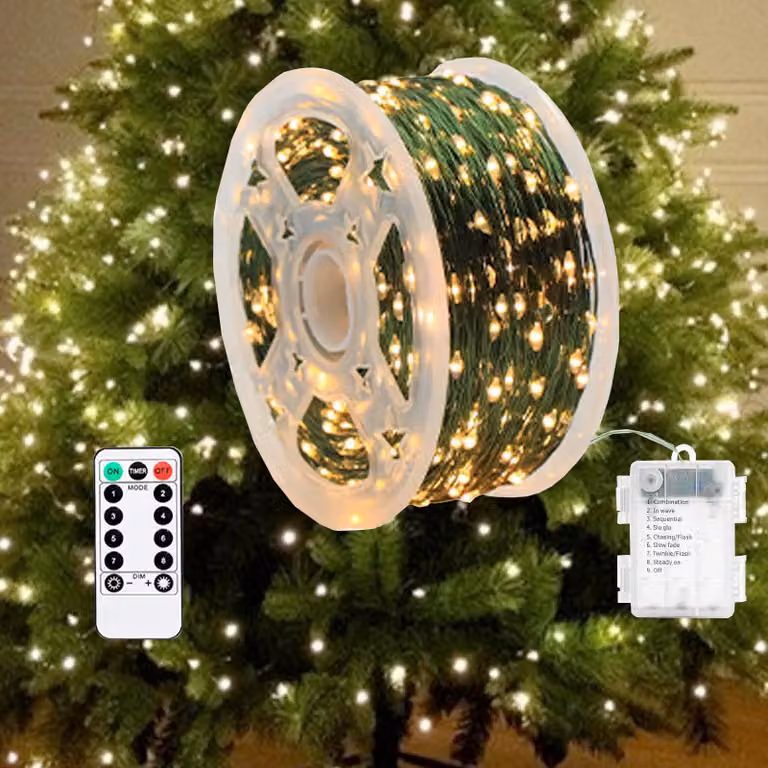 Catena luminosa a LED per albero di Natale, da 100 a 400 LED, luce bianco caldo, lunghezza da 10 a 40 metri