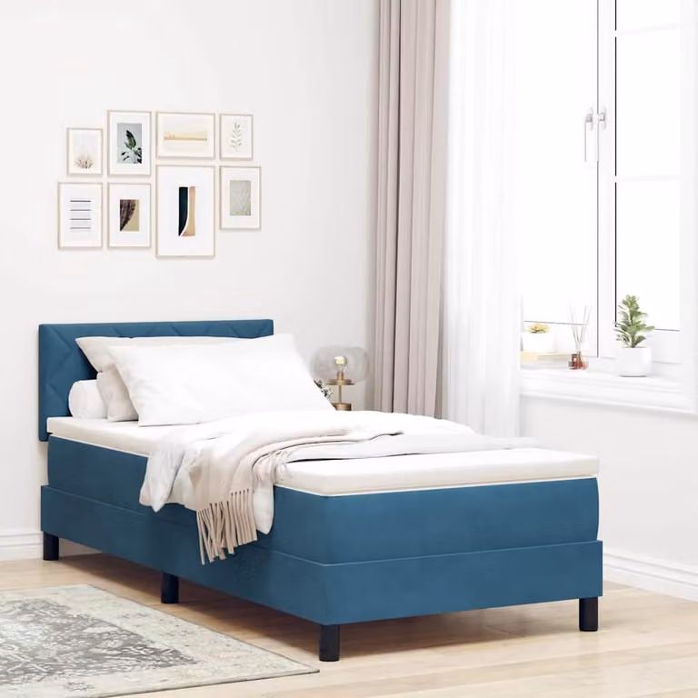 Maison Exclusive - Letto boxspring con testiera blu scuro 90 x 200 cm in velluto