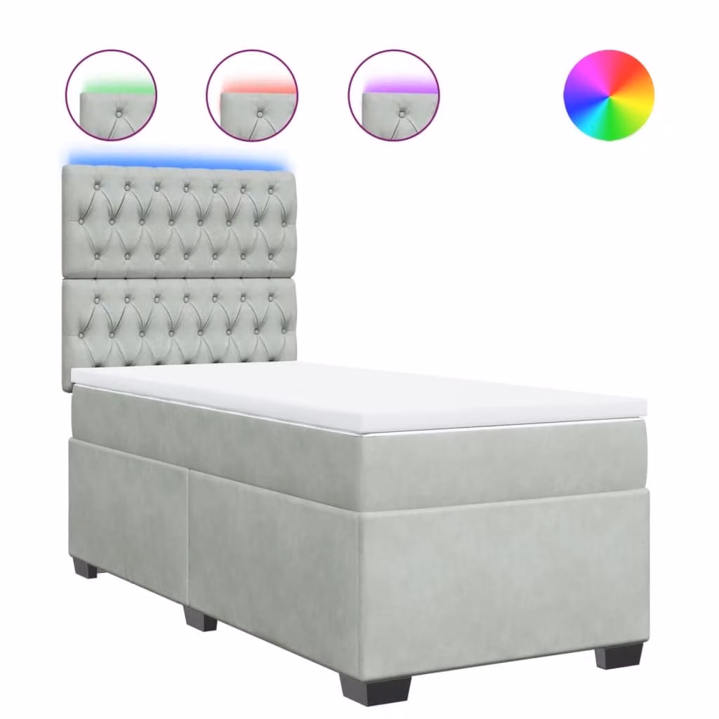 Giroletto a Molle con Materasso Grigio Chiaro 90x200 cm Velluto