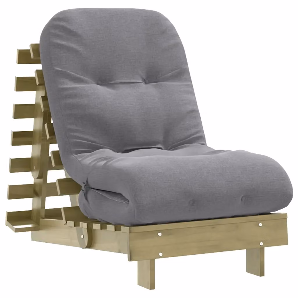 vidaXL Divano Letto Futon in Pino Impregnato con Materasso in Schiuma, Colore Grigio e Marrone, L/P/H: 206 x 60 x 11 cm – 2