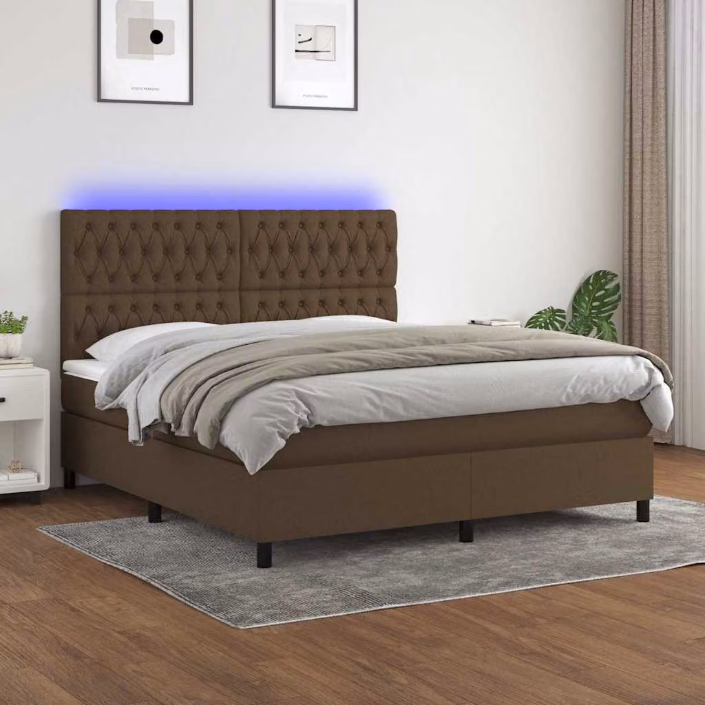 Letto Ibrido con Materasso e Illuminazione LED vidaXL, Marrone Scuro e Bianco, L/P: 160 x 200 cm – 1