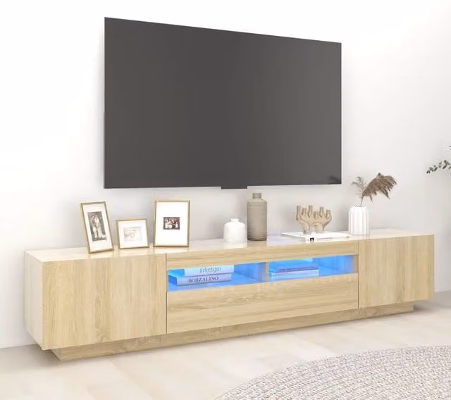 Mobile Porta TV Moderno vidaXL con Luci LED Integrate in Rovere, L: 200 cm, P: 35 cm, H: 40 cm