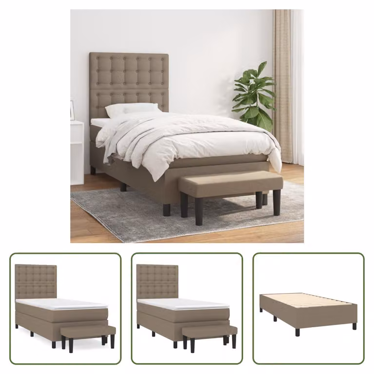 The Living Store Letto a molle con materasso Taupe 80x200 cm in tessuto