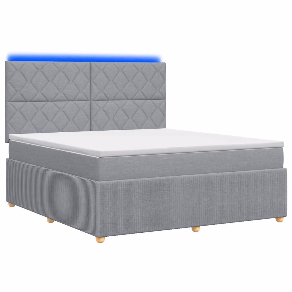 Letto Box Spring vidaXL con Materasso Ibrido e Illuminazione LED, Grigio e Bianco, L/P: 160 x 200 cm – 2