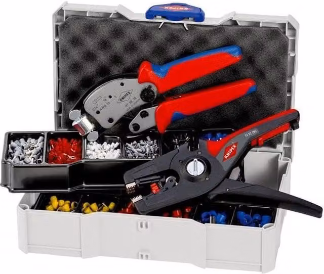 Knipex 97 90 14 Assortimento di Capicorda per Terminali a Bussola con Pinza Crimpatrice e Spelafili Multicolore