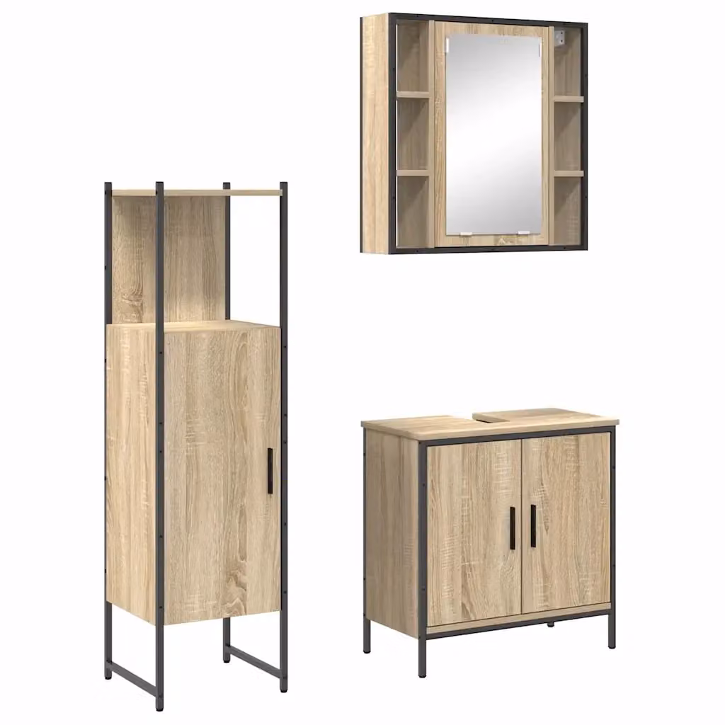 Set di mobili per il bagno moderno vidaXL composto da 3 pezzi in legno e metallo, colore marrone e nero, L/P/H: 60 x 30 x 60 cm – 2