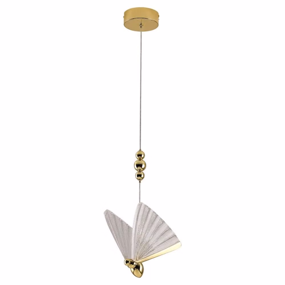 Lampada a sospensione LED Mariposa oro-trasparente 8W, tonalità di bianco, 1040 lm, vetro, dimensioni: 130x18x18 cm, IP20, Light Prestige