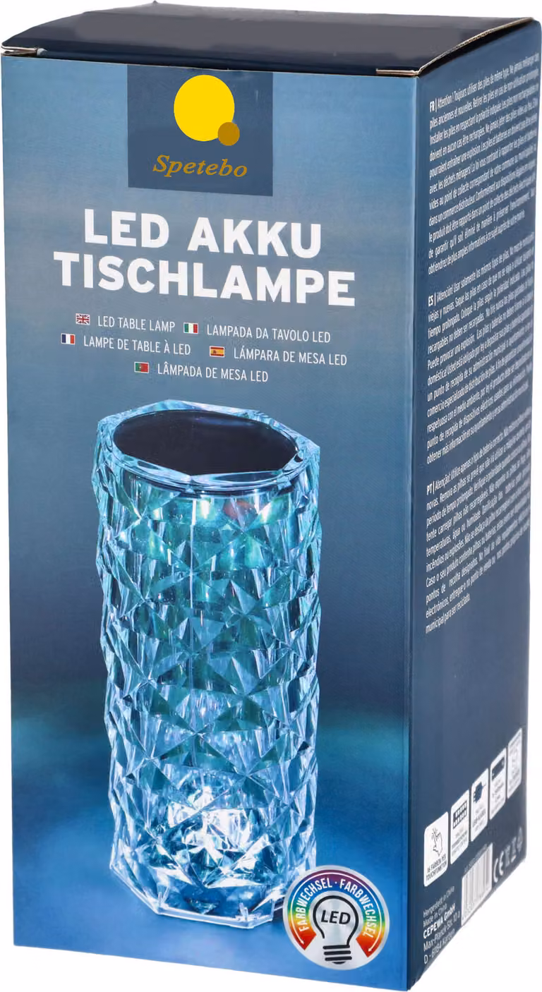 Lampada da tavolo ricaricabile a LED con 16 colori - circa 22 x 9,5 cm - cavo USB e telecomando