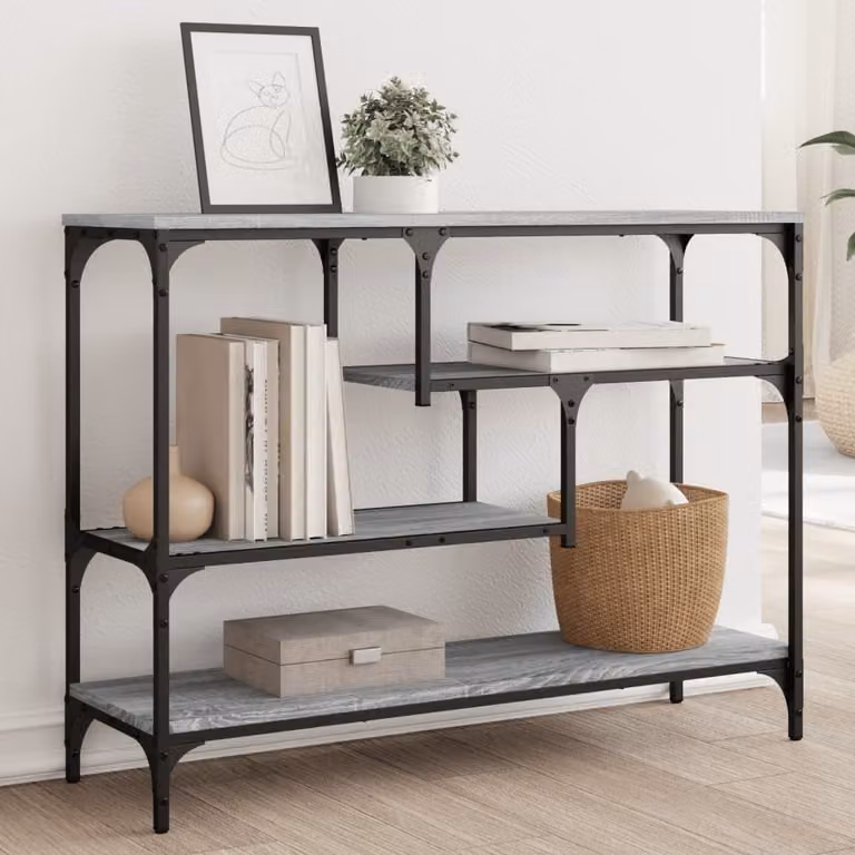 vidaXL Tavolino Consolle in Legno e Metallo Grigio, L 100 x P 30 x H 75 cm