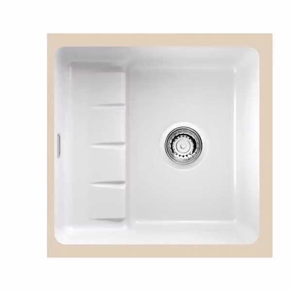 NABER 1091021 Lavello sottopiano PickUP U con miscelatore girevole Premium, a partire da 600 mm di larghezza del mobile, Vetroceramica, bianco lucido