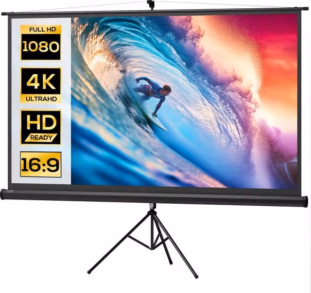 Schermo di proiezione con treppiede 235.8 x 136 cm cinema e presentazione formato 16:9 soggiorno ufficio moderno in plastica nera 21_0000018