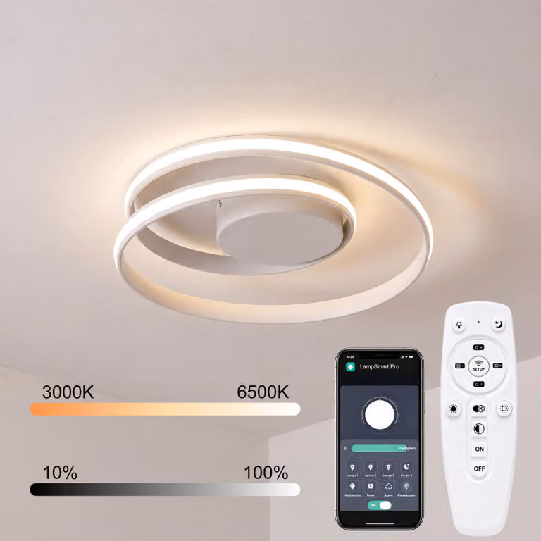 Lampada a soffitto LED intelligente, diametro 50 cm, moderna lampada a forma di anello, controllabile tramite app e telecomando, dimmerabile, temperatura di colore regolabile da 3000 a 6500K, con funzione di memorizzazione