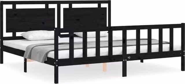 Letto matrimoniale | Letto per adulti | Giroletto con Testiera Nero 200x200 cm in Legno Massello