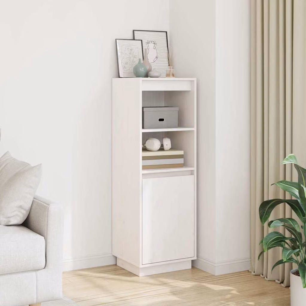 Credenza moderna vidaXL in legno massello di pino bianca L/P/H: 37 x 34 x 110 cm
