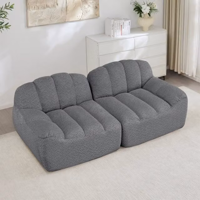 Divano Modulare 2 Posti Boneless ¨C MINIMAL ¨C Grigio, Morbido, Senza Montaggio