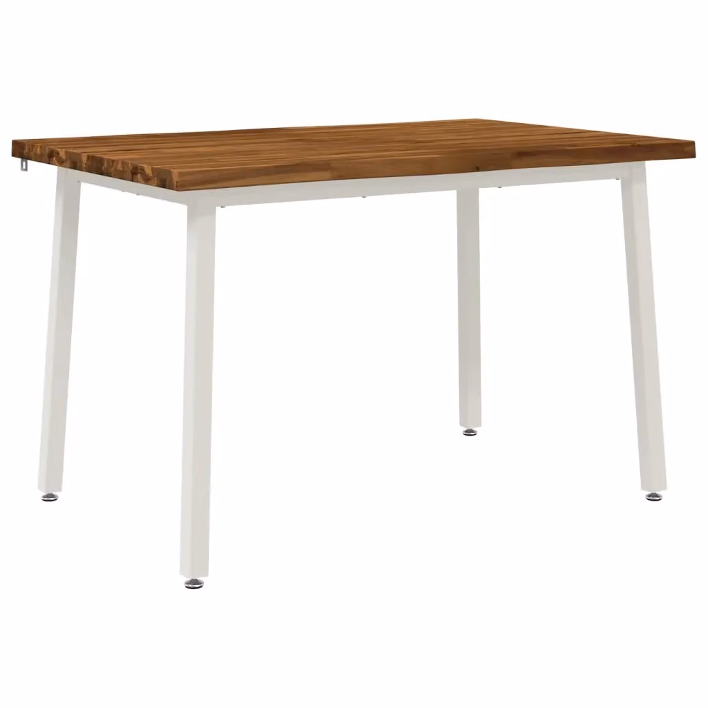 Tavolo da pranzo moderno vidaXL in legno di acacia massello con bordo naturale, Bianco e Marrone, L: 120 cm, P: 70 cm, H: 75 cm – 2
