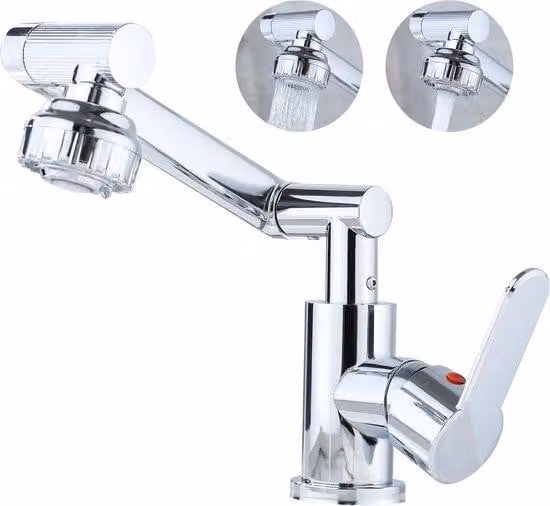 Rubinetto per lavabo con 2 tipi di getto, rotazione a 1080°, miscelatore, acqua calda e fredda
