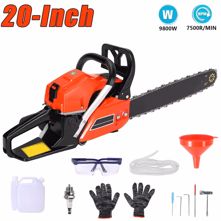 Motosega a benzina - Motosega a due tempi - Lame da 50,8 cm - Potenza di 9800 W - Modello portatile - Adatta per l'abbattimento di alberi